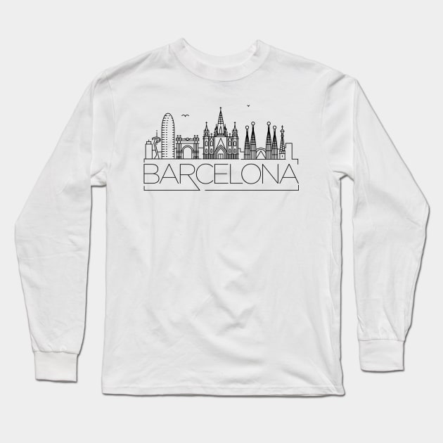 Barcelona Minimal Skyline Long Sleeve T-Shirt by kursatunsal